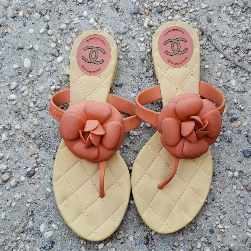 Chanel orange camilla flip flop sandal